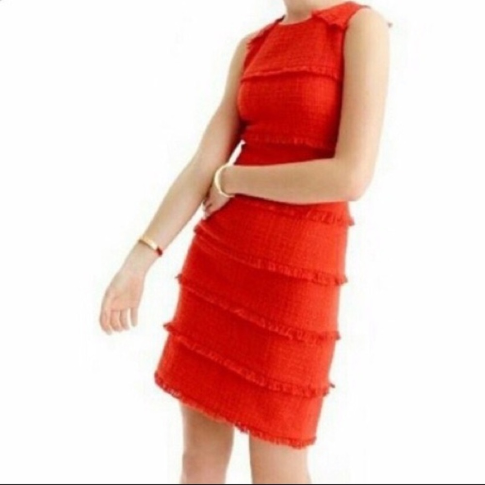 J. Crew Orange Fringy Tweed Sheath Dress